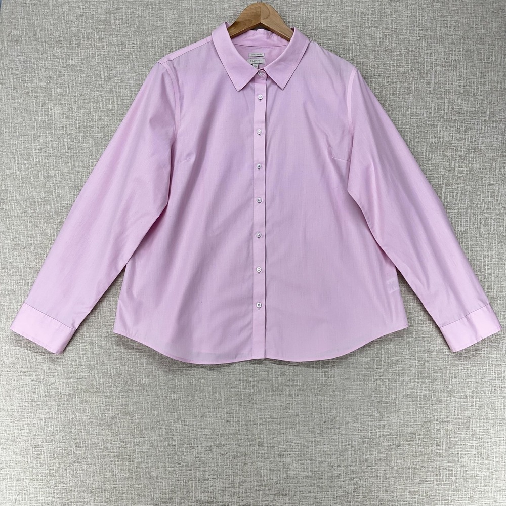 Talbots Shirt Womens XL Pink Wrinkle Resistant Button Up Long Sleeve Collared